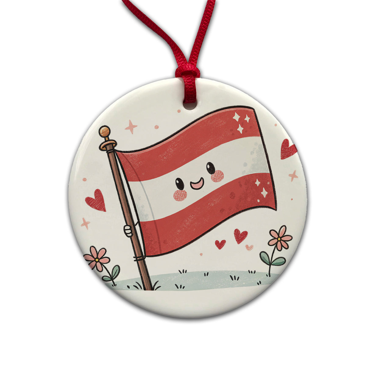 Kawaii Austrian Flag Round Ceramic Holiday Christmas Tree Ornament