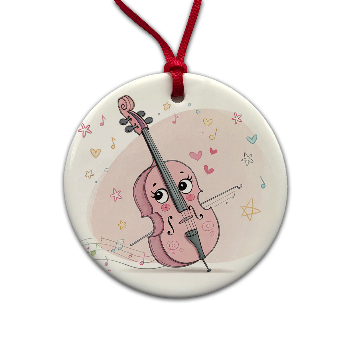 Kawaii Cello Music Round Ceramic Holiday Christmas Tree Ornament
