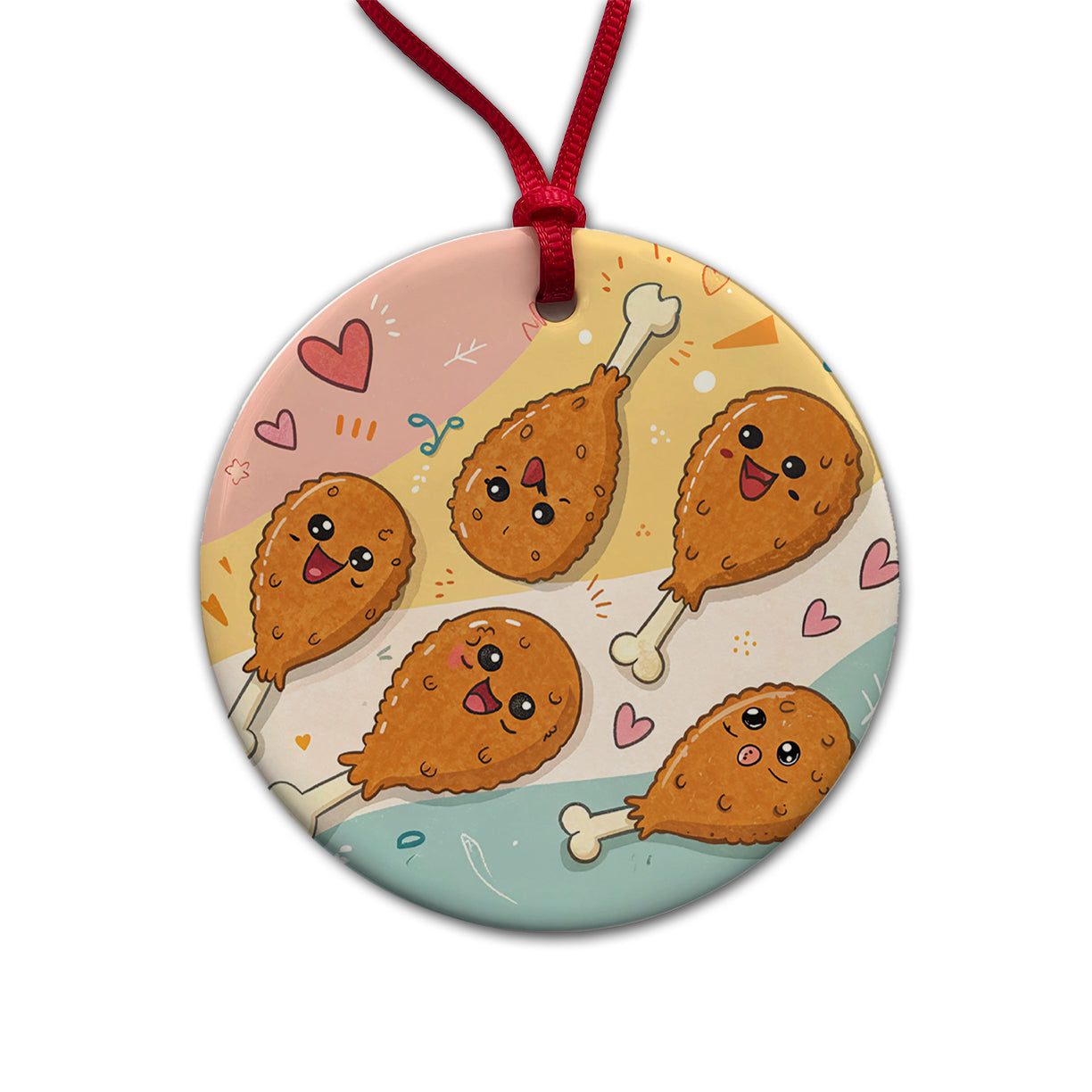 Kawaii Chicken Drumsticks Round Ceramic Holiday Christmas Tree Ornament