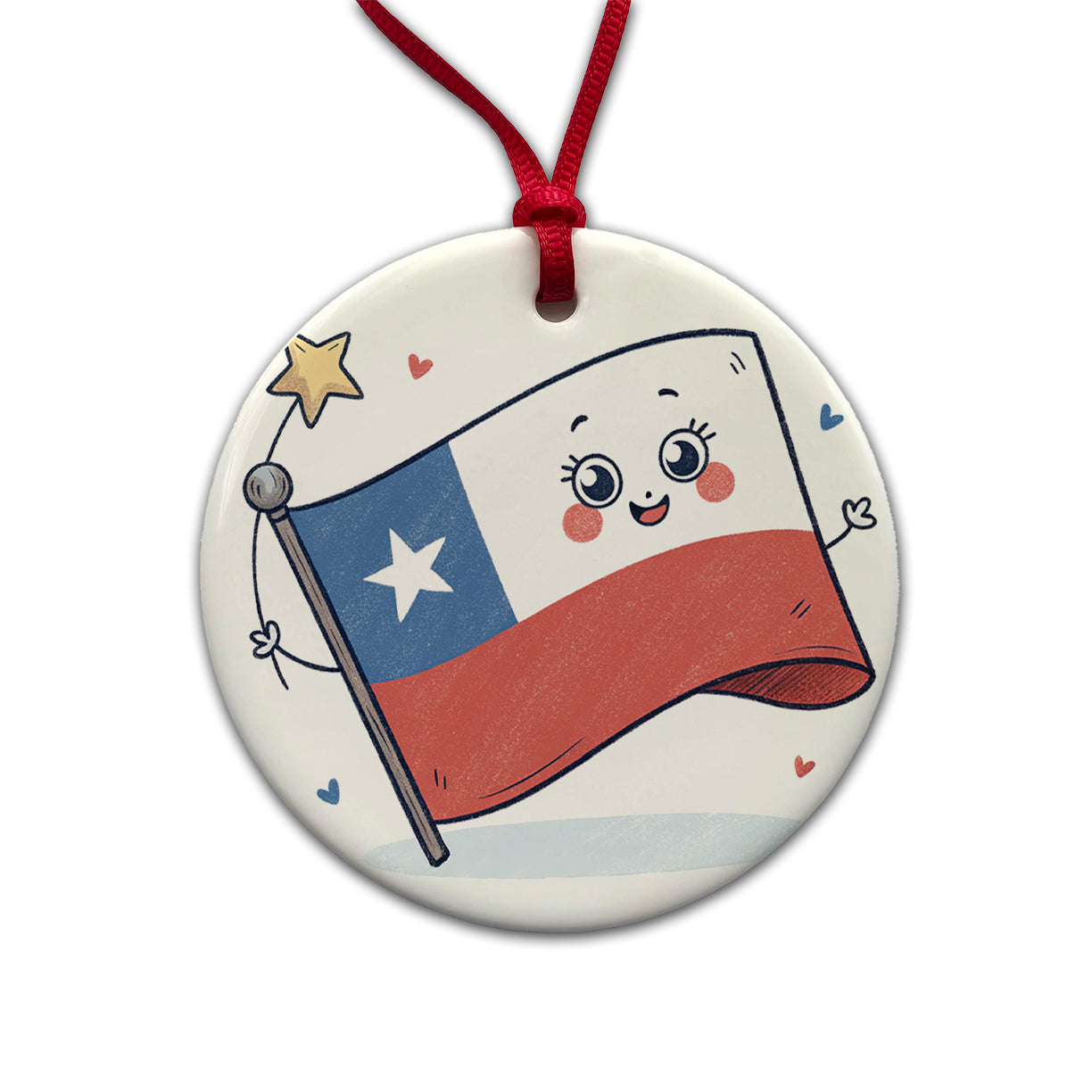 Kawaii Chile Flag Round Ceramic Holiday Christmas Tree Ornament