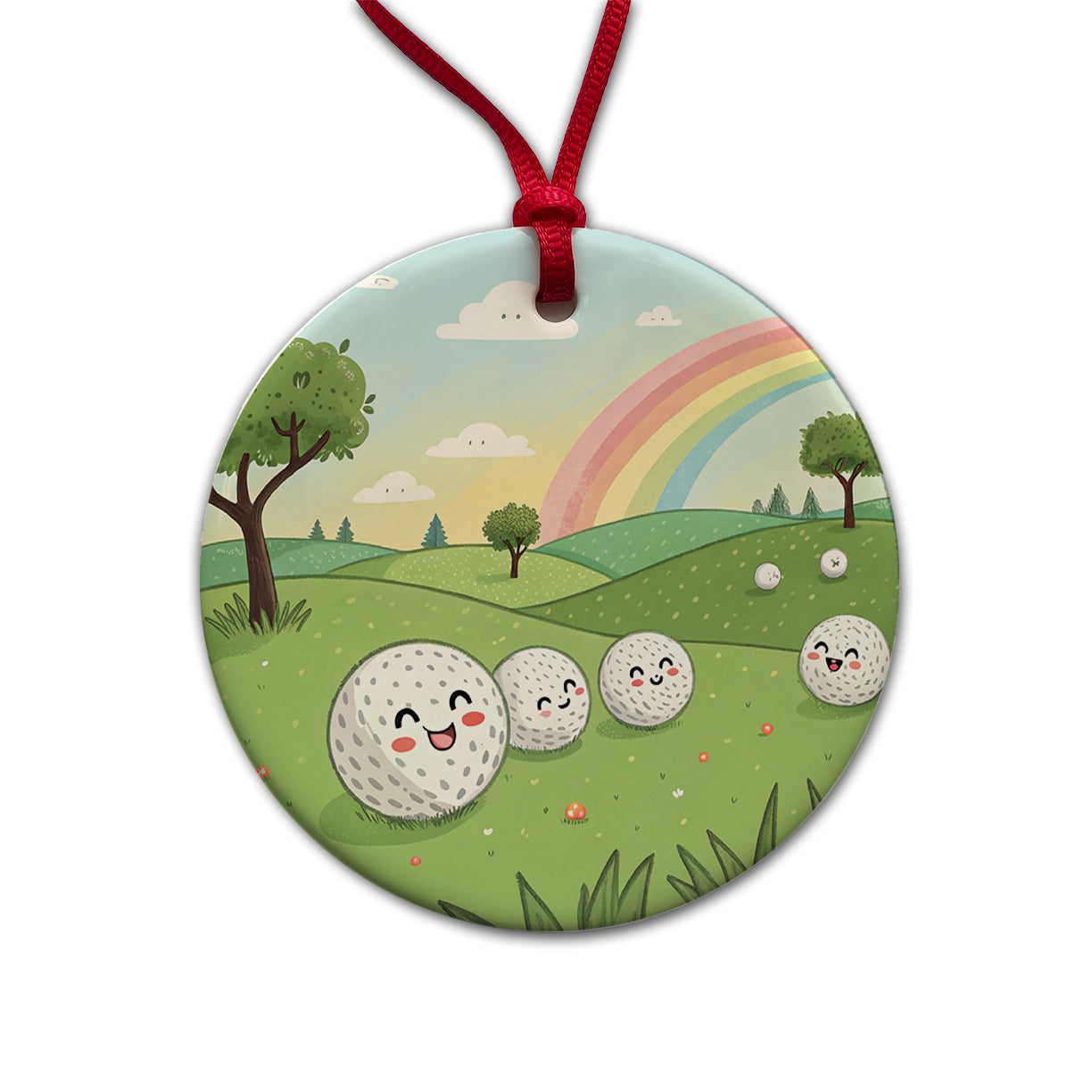 Kawaii Golf Balls Round Ceramic Holiday Christmas Tree Ornament