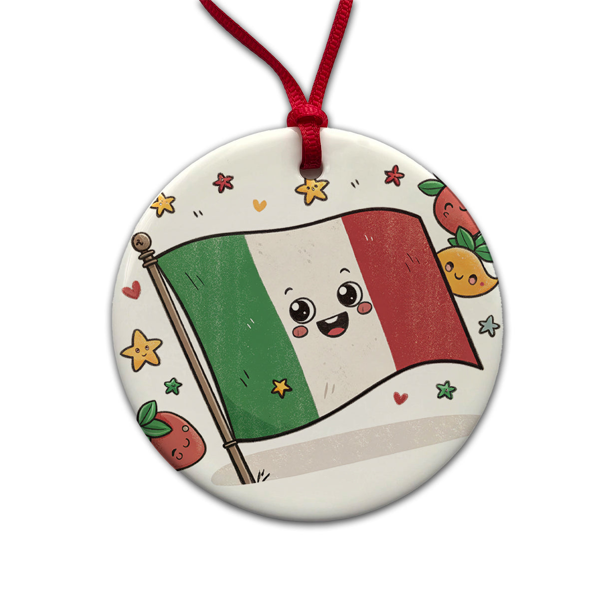 Kawaii Italy Flag Round Ceramic Holiday Christmas Tree Ornament