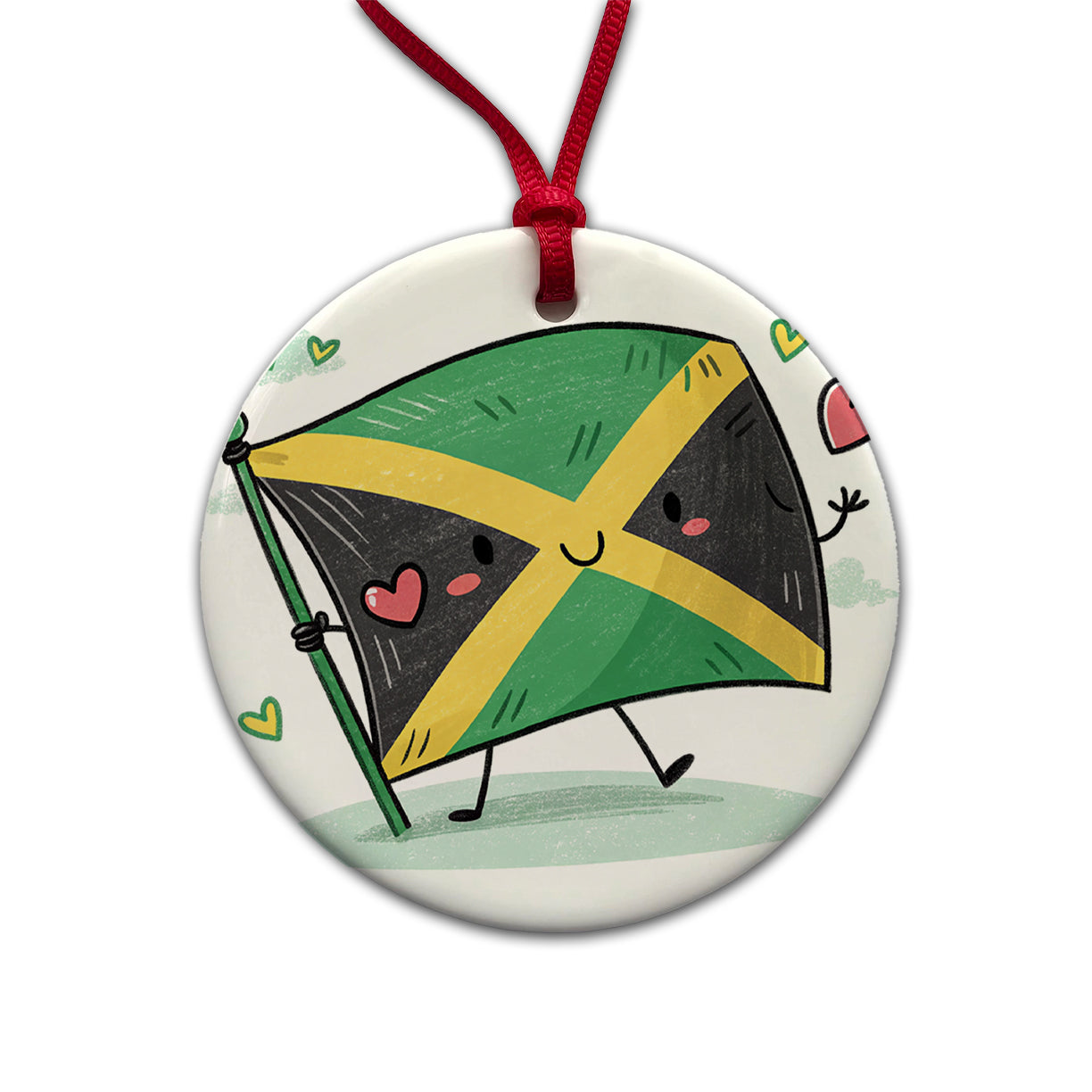 Kawaii Jamaica Flag Round Ceramic Holiday Christmas Tree Ornament