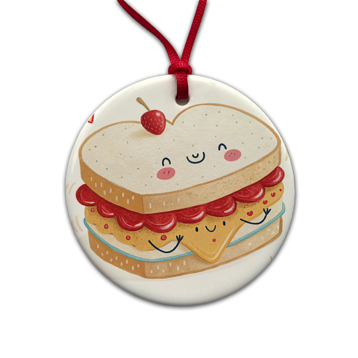 Kawaii Peanut Butter And Jelly Sandwich Round Ceramic Holiday Christmas Tree Ornament