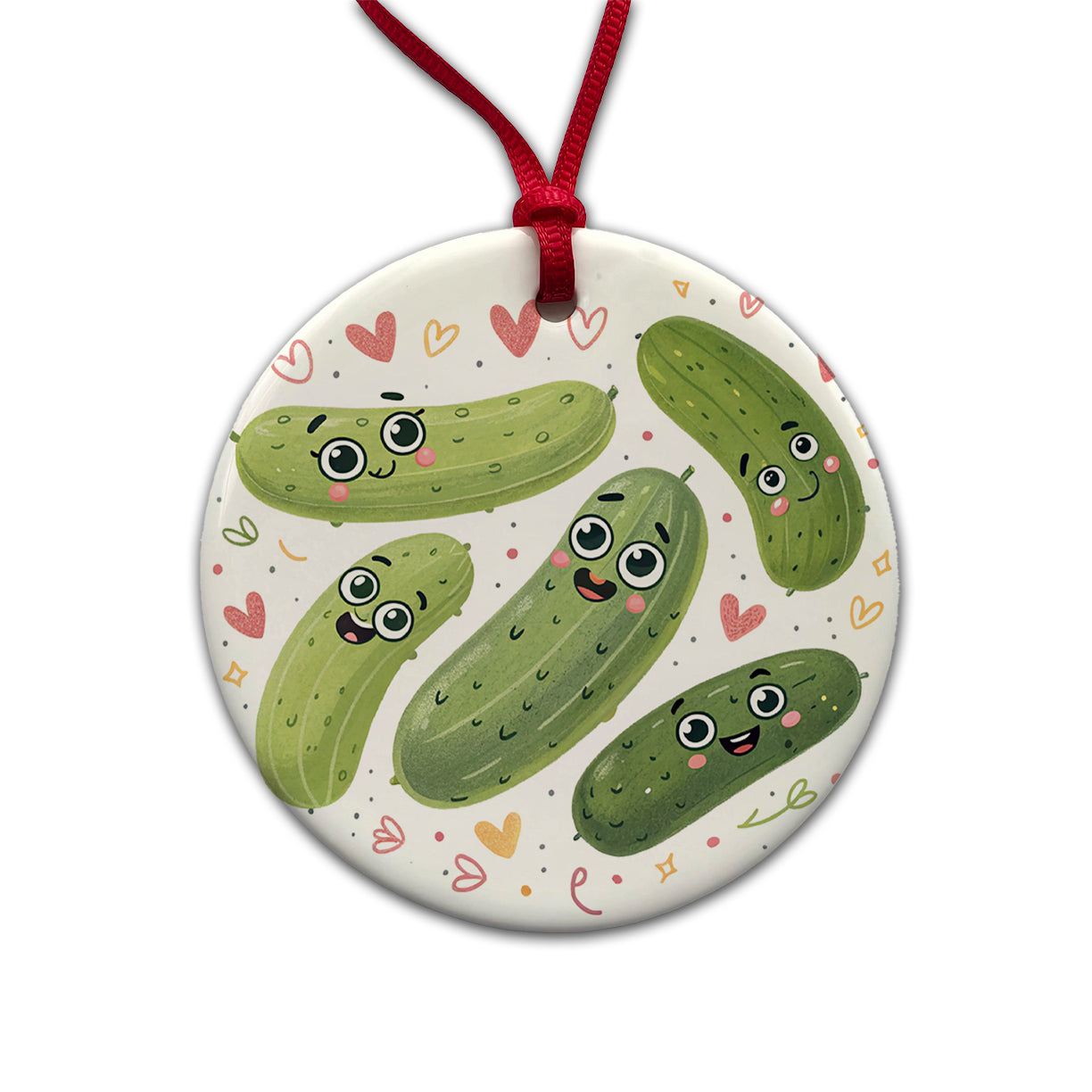 Kawaii Pickles Round Ceramic Holiday Christmas Tree Ornament