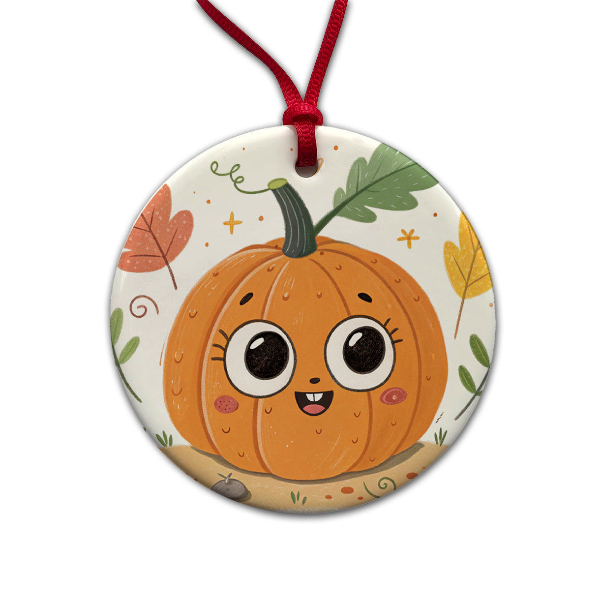 Kawaii Pumpkin Fall Autumn Halloween Round Ceramic Holiday Christmas Tree Ornament