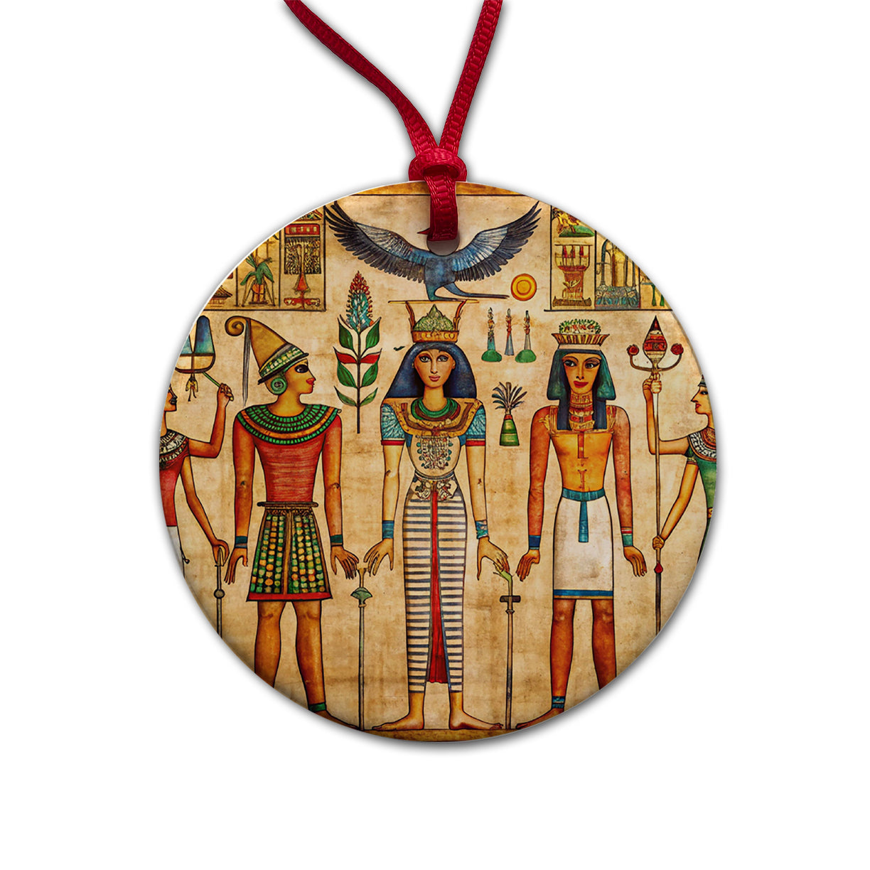 Ancient Egyptian Hieroglyphics Pharaohs Gods Round Ceramic Holiday Christmas Tree Ornament