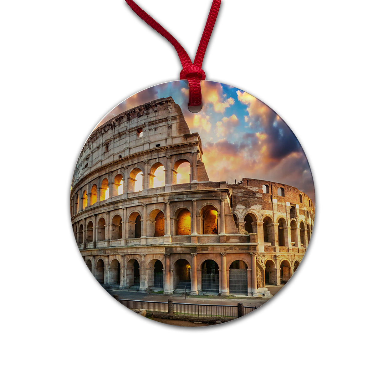 Ancient Rome Coliseum at Sunset Round Ceramic Holiday Christmas Tree Ornament