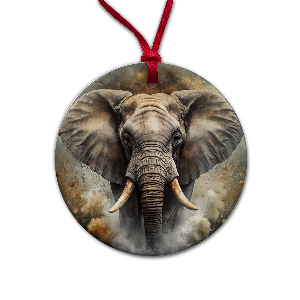 Angry Elephant Black Watercolor Round Ceramic Holiday Christmas Tree Ornament