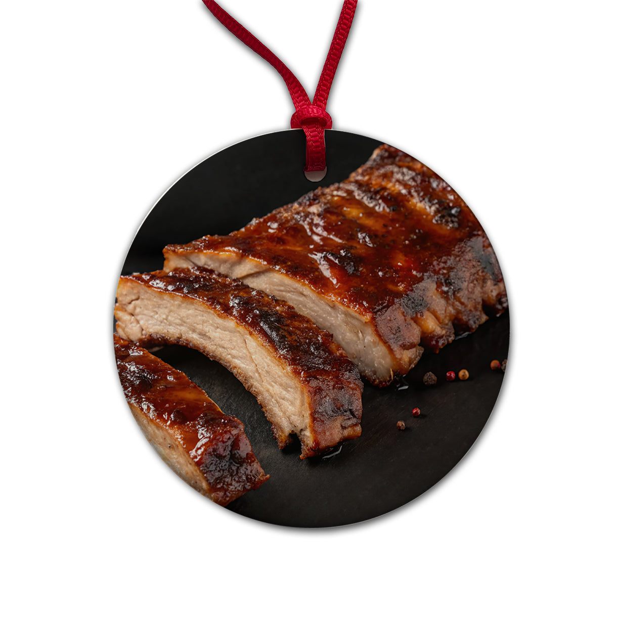 BBQ Baby Back Ribs Round Ceramic Holiday Christmas Tree Ornament