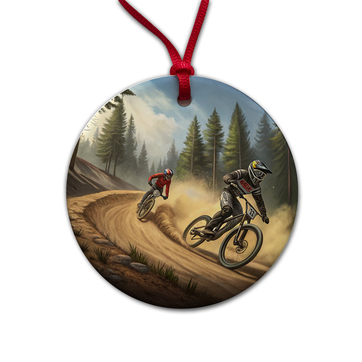 Bicycle Motocross Bikes Racing Round Ceramic Holiday Christmas Tree Ornament