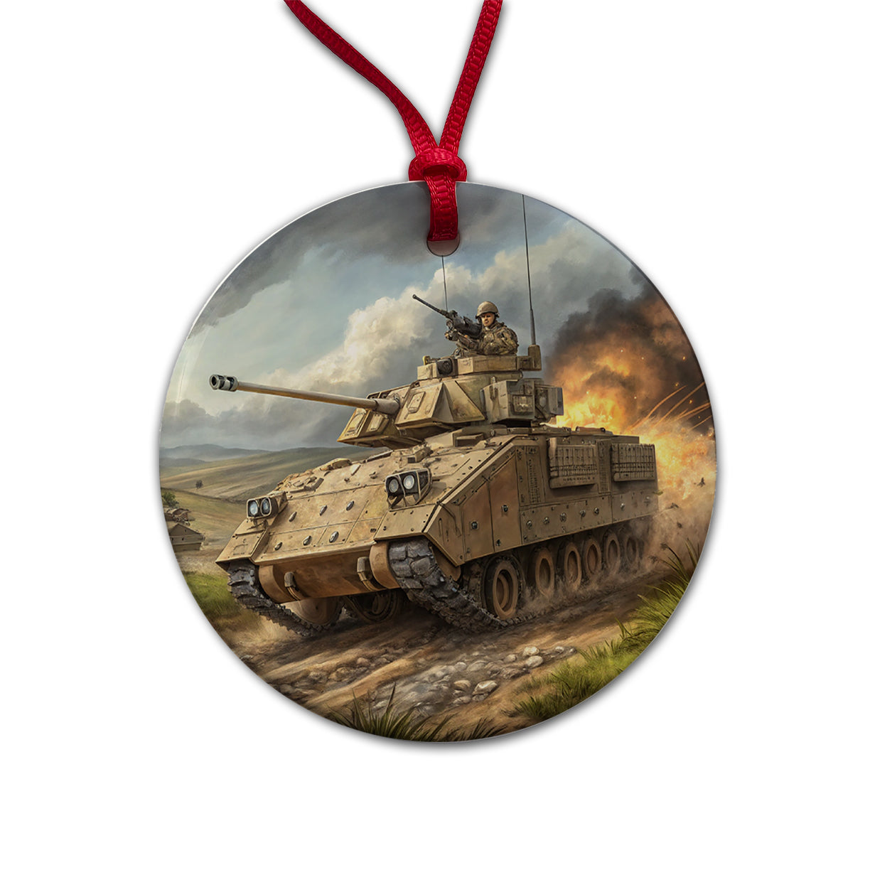 Bradley Fighting Vehicle US Army Armor Round Ceramic Holiday Christmas Tree Ornament