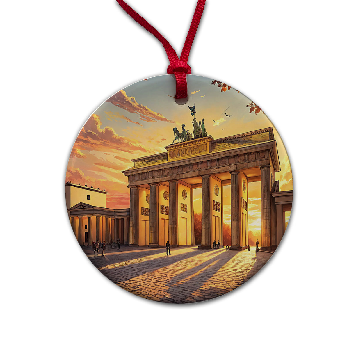 Brandenburg Gate At Sunset Berlin Germany Round Ceramic Holiday Christmas Tree Ornament