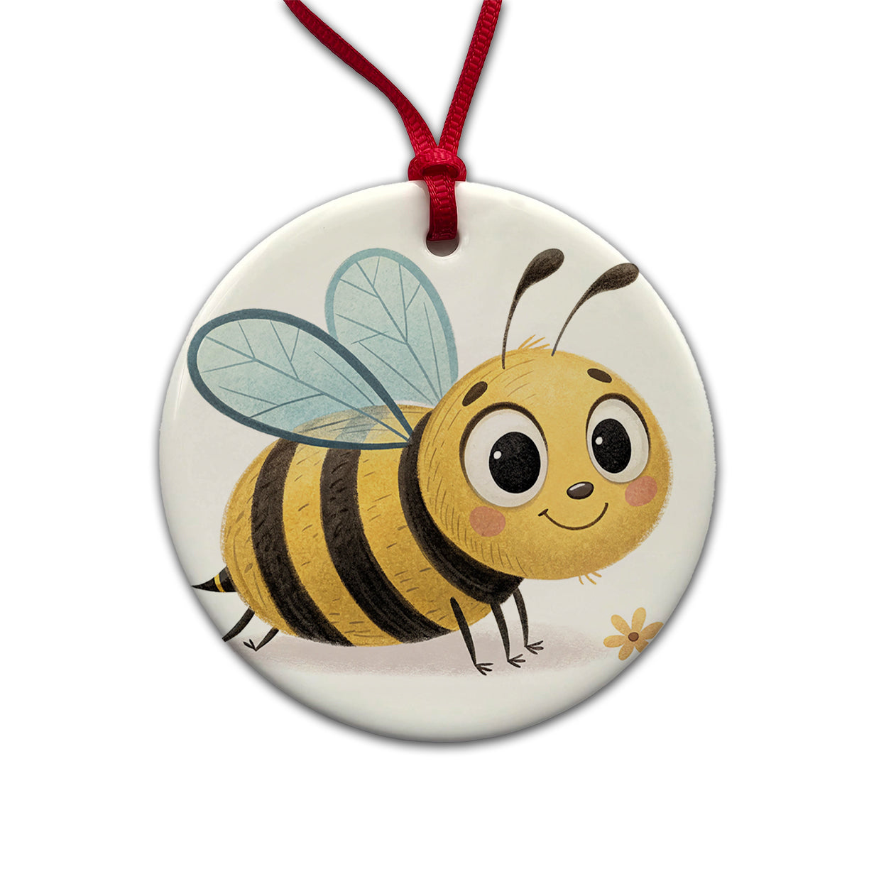 Bumble Bee Children's Illustration Style Round Ceramic Holiday Christmas Tree Ornament