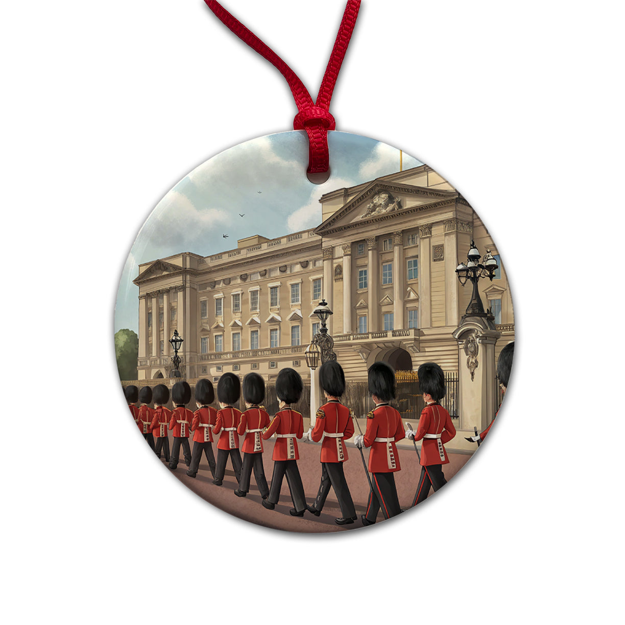 Changing Of The Guard At Buckingham Palace London England Round Ceramic Holiday Christmas Tree Ornament