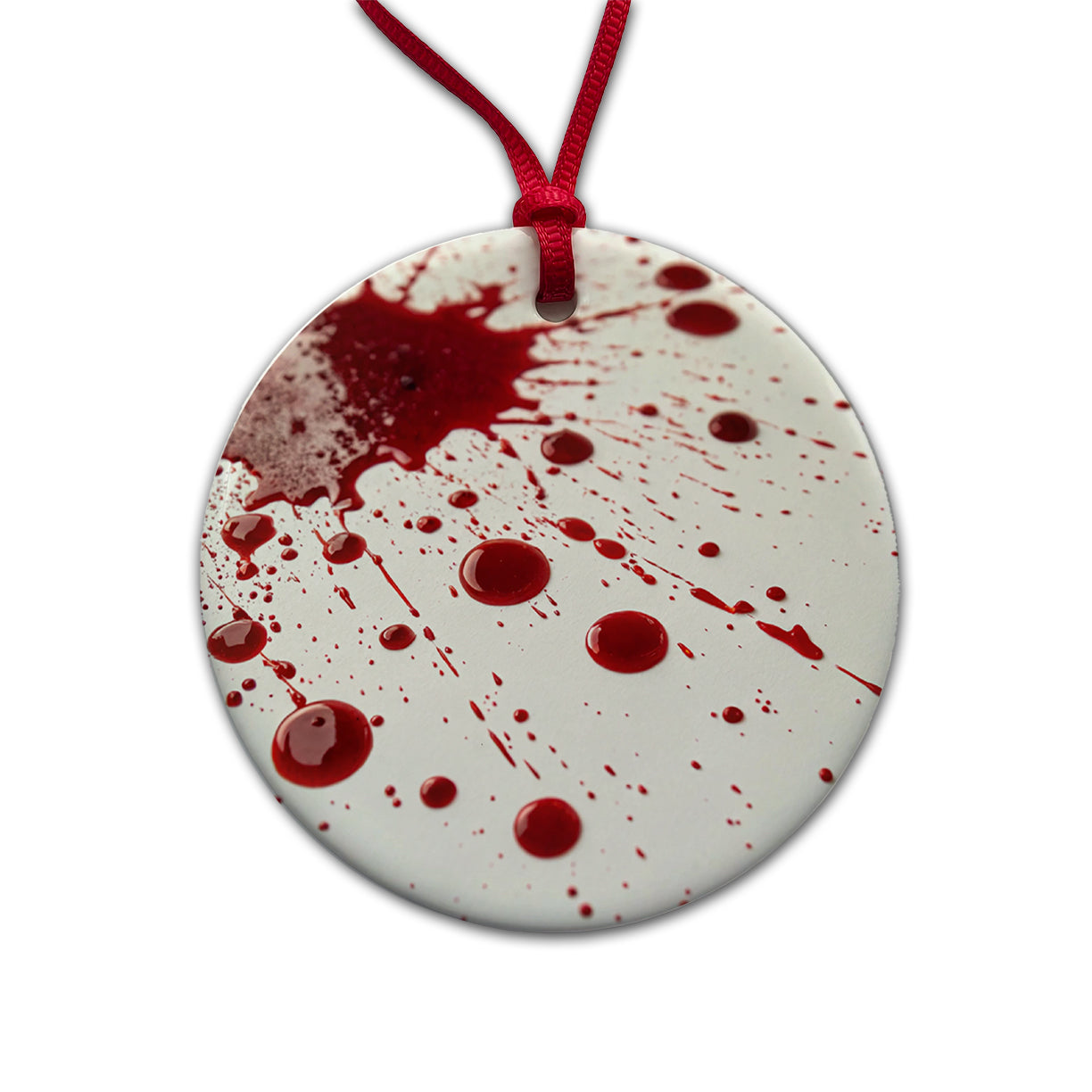 Close-Up Blood Splatters Round Ceramic Holiday Christmas Tree Ornament