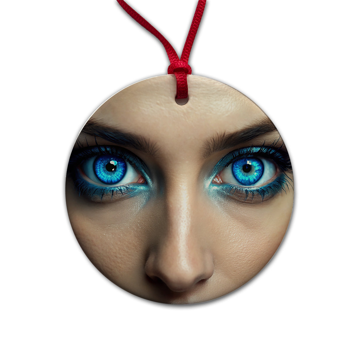 Close-Up Of Blue Eyes Round Ceramic Holiday Christmas Tree Ornament