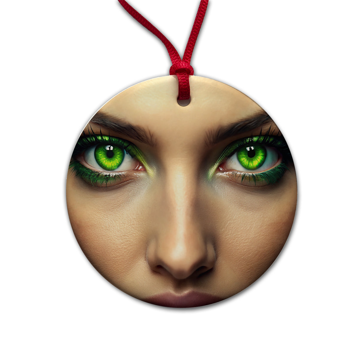 Close-Up Of Green Eyes Round Ceramic Holiday Christmas Tree Ornament