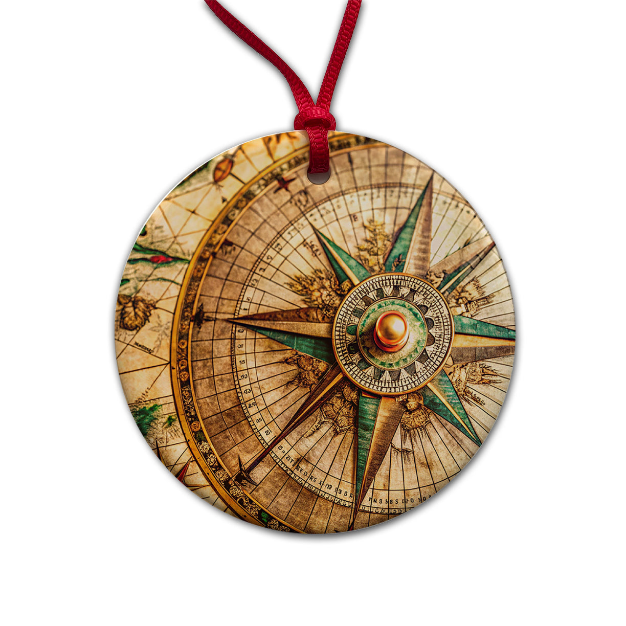 Compass Rose on an Ancient Nautical Maritime Map Round Ceramic Holiday Christmas Tree Ornament