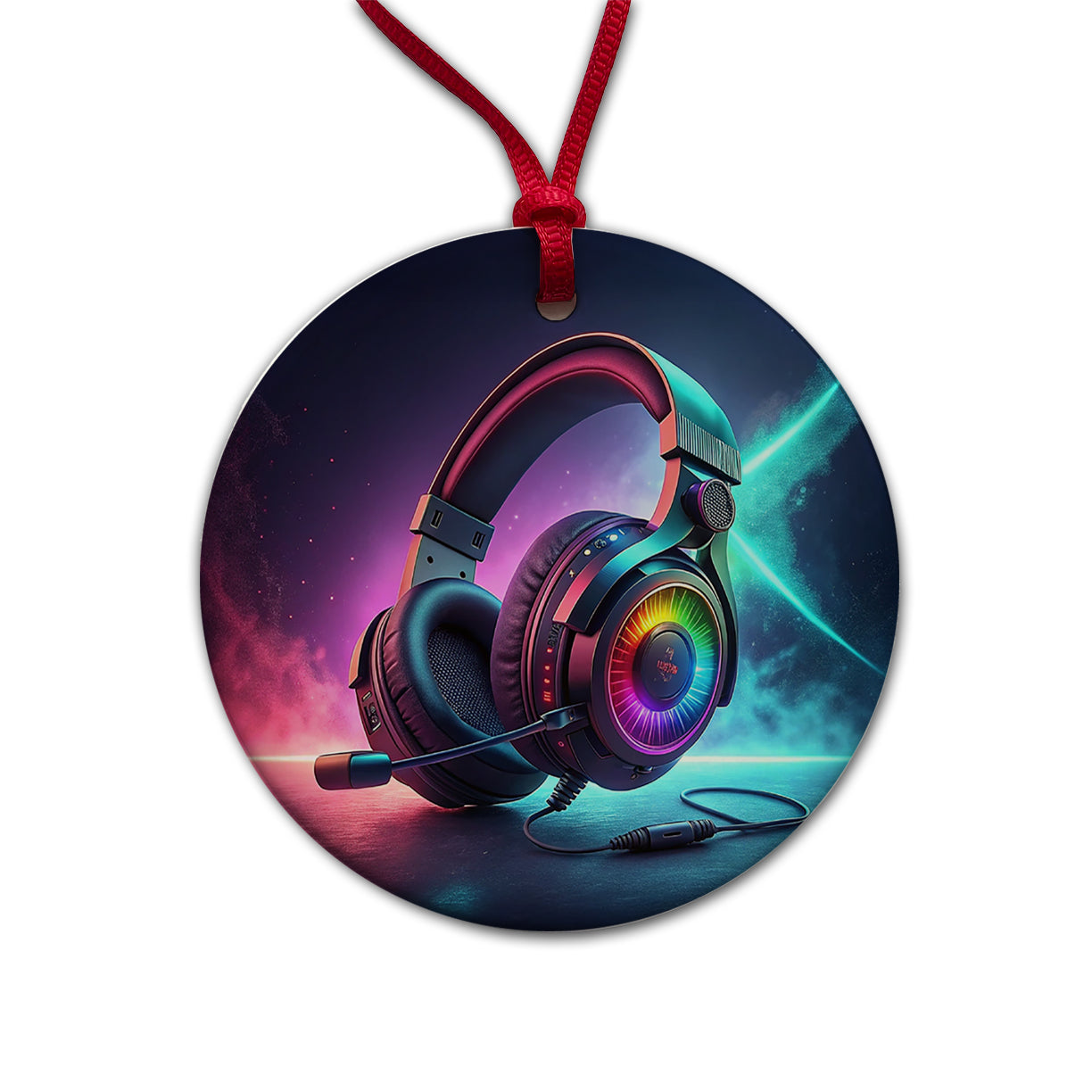 Computer Console Gaming Headphones Round Ceramic Holiday Christmas Tree Ornament