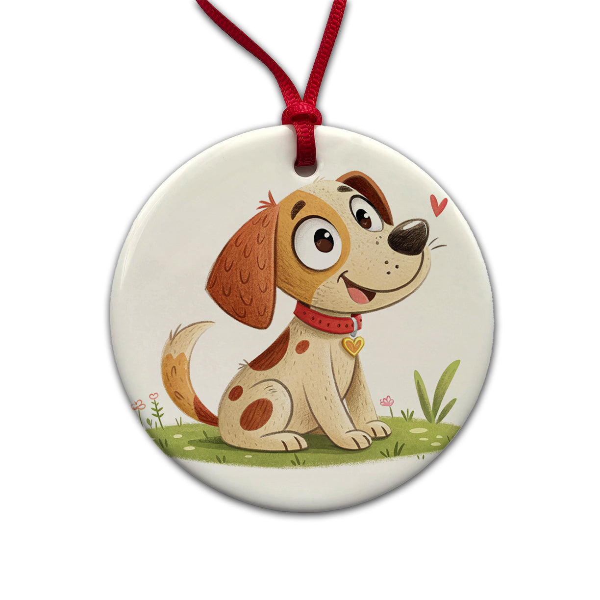Dog Children's Illustration Style Round Ceramic Holiday Christmas Tree Ornament