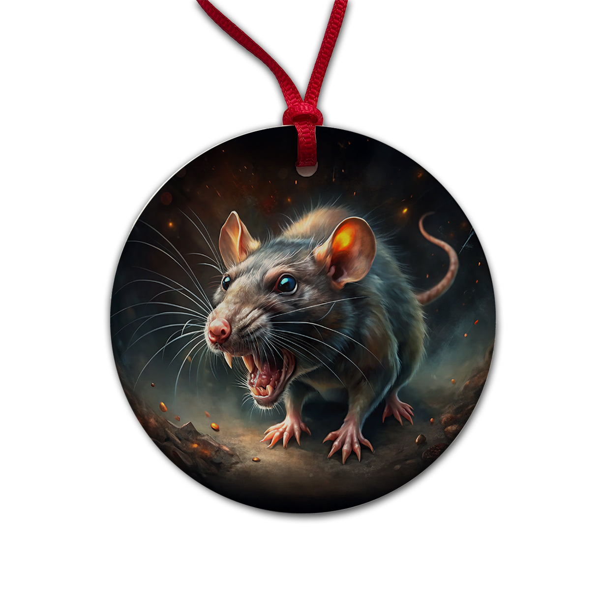 Evil Angry Rat Black Watercolor Round Ceramic Holiday Christmas Tree Ornament