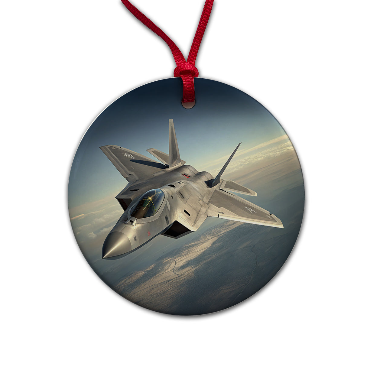 F-22 Raptor US Air Force Air Superiority Fighter Plane Round Ceramic Holiday Christmas Tree Ornament