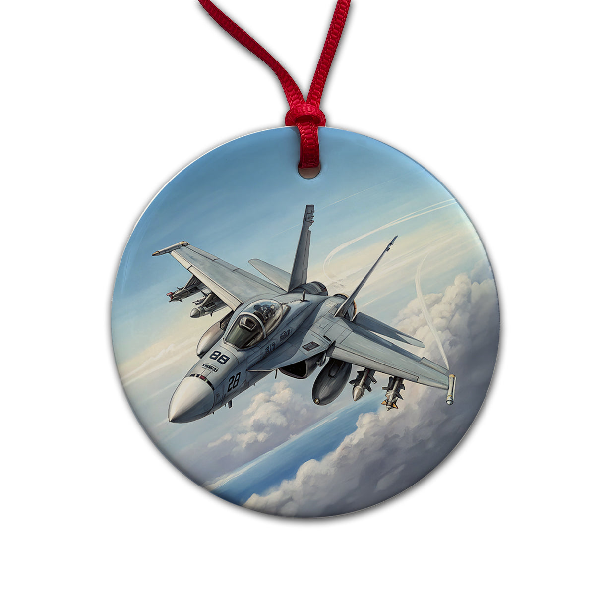 FA-18 Hornet US Navy Multirole Fighter Plane Round Ceramic Holiday Christmas Tree Ornament