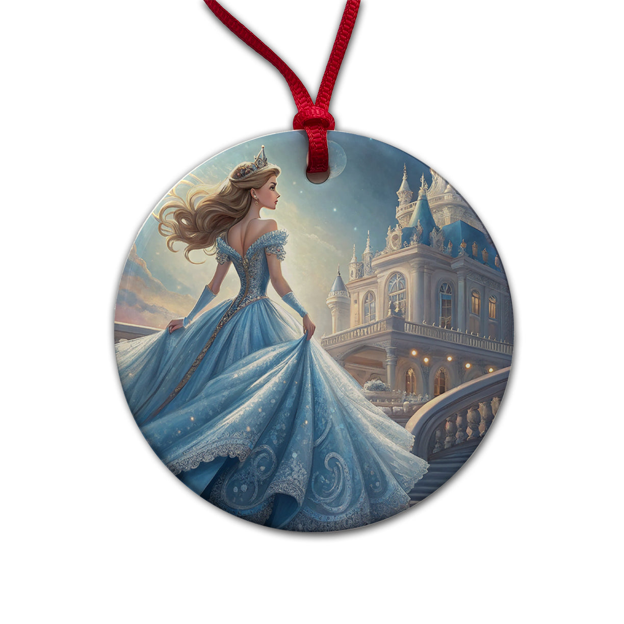 Fairy Tale Princess In Ball Gown Round Ceramic Holiday Christmas Tree Ornament