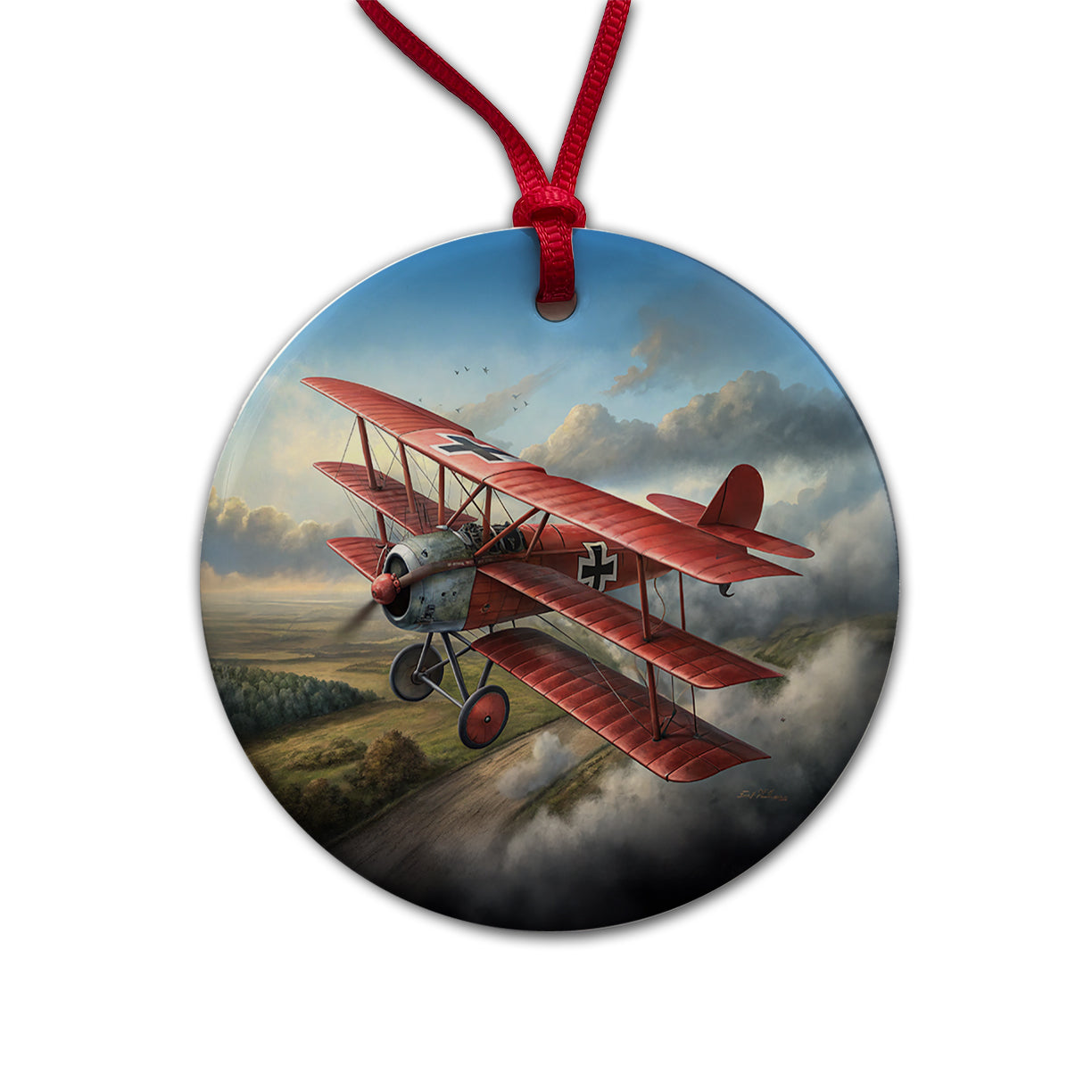 Fokker Dr.I Triplane WWI German Fighter Plane Round Ceramic Holiday Christmas Tree Ornament