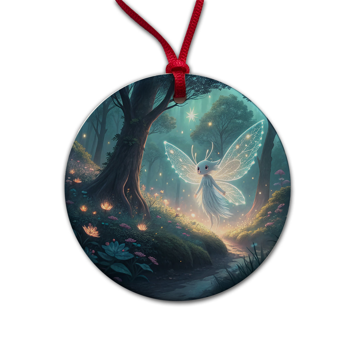 Forest Spirit Japanese Anime Style Fantasy Round Ceramic Holiday Christmas Tree Ornament
