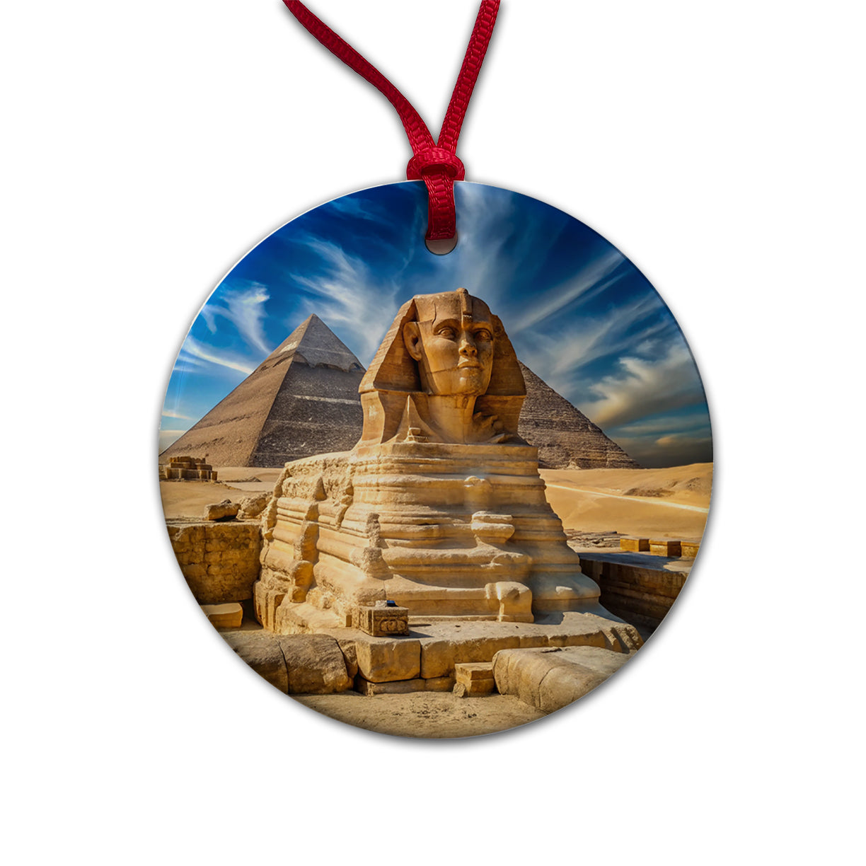 Great Sphinx Of Giza Pyramids Egypt Round Ceramic Holiday Christmas Tree Ornament