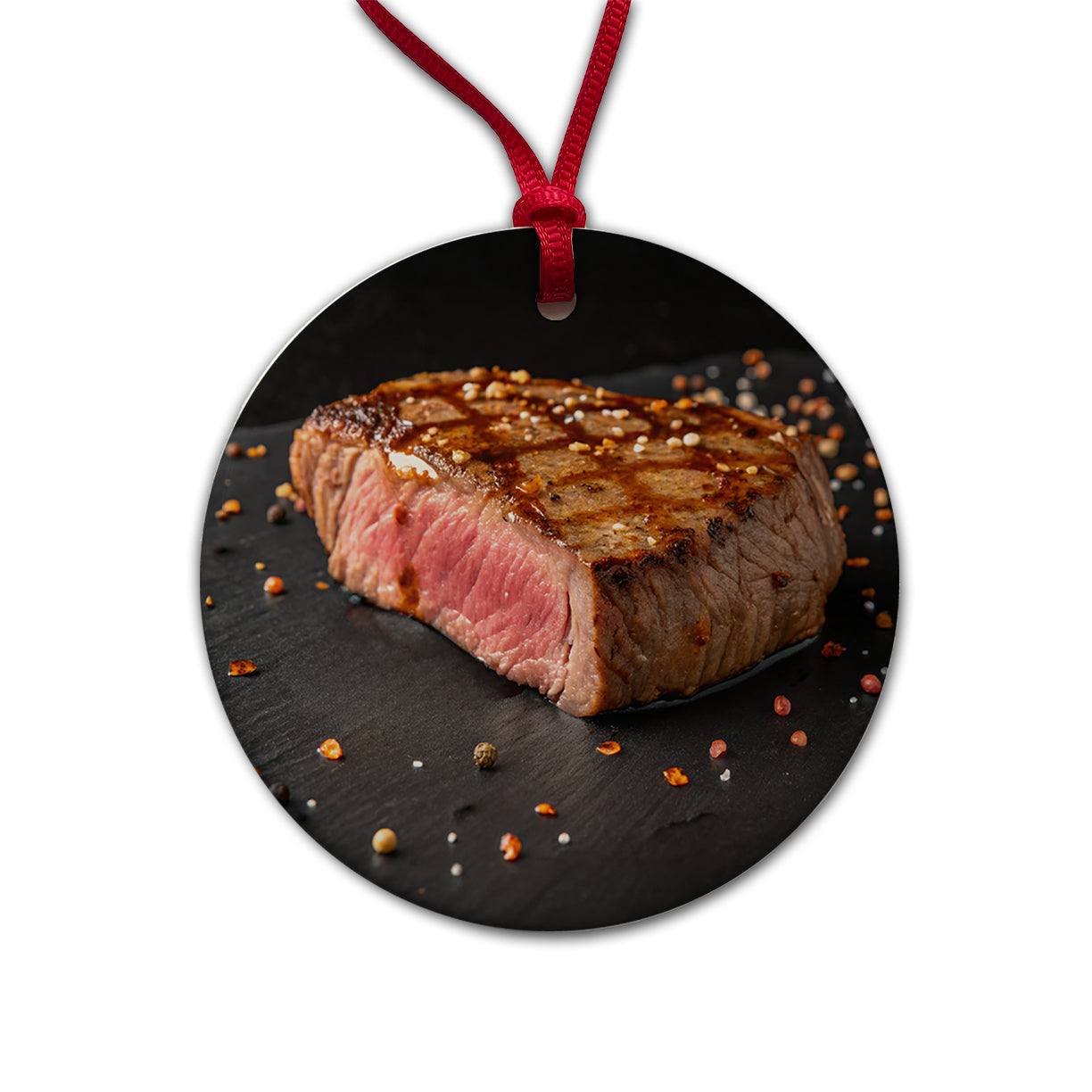 Grilled Juicy Steak Filet Round Ceramic Holiday Christmas Tree Ornament