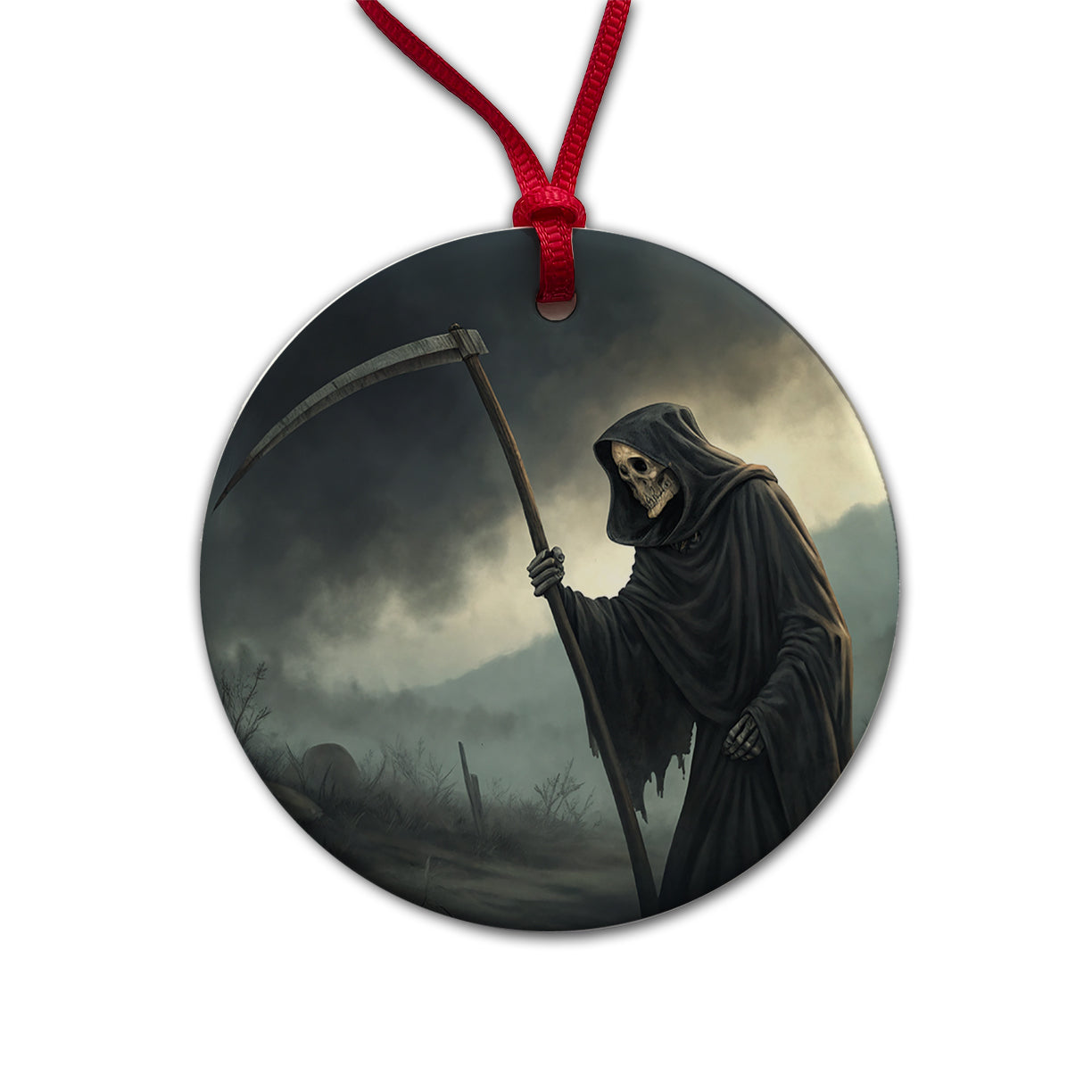 Grim Reaper Death Halloween Round Ceramic Holiday Christmas Tree Ornament