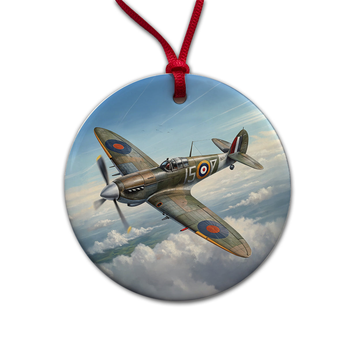 Hawker Hurricane WWII British Fighter Plane Round Ceramic Holiday Christmas Tree Ornament