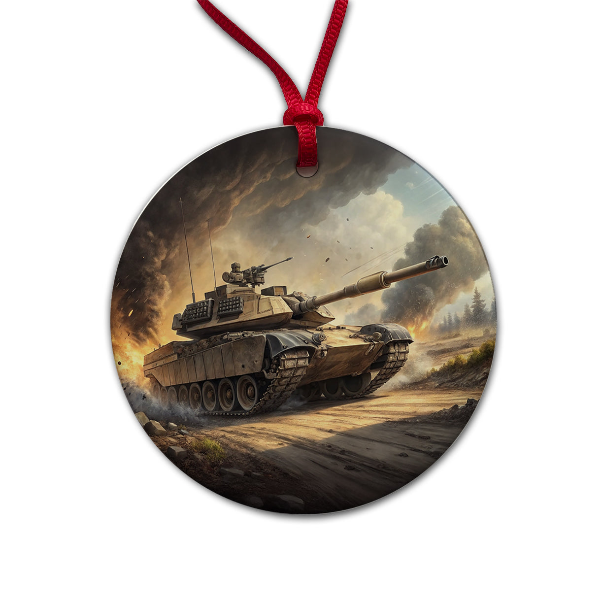 M1 Abrams Tank On The Move Round Ceramic Holiday Christmas Tree Ornament
