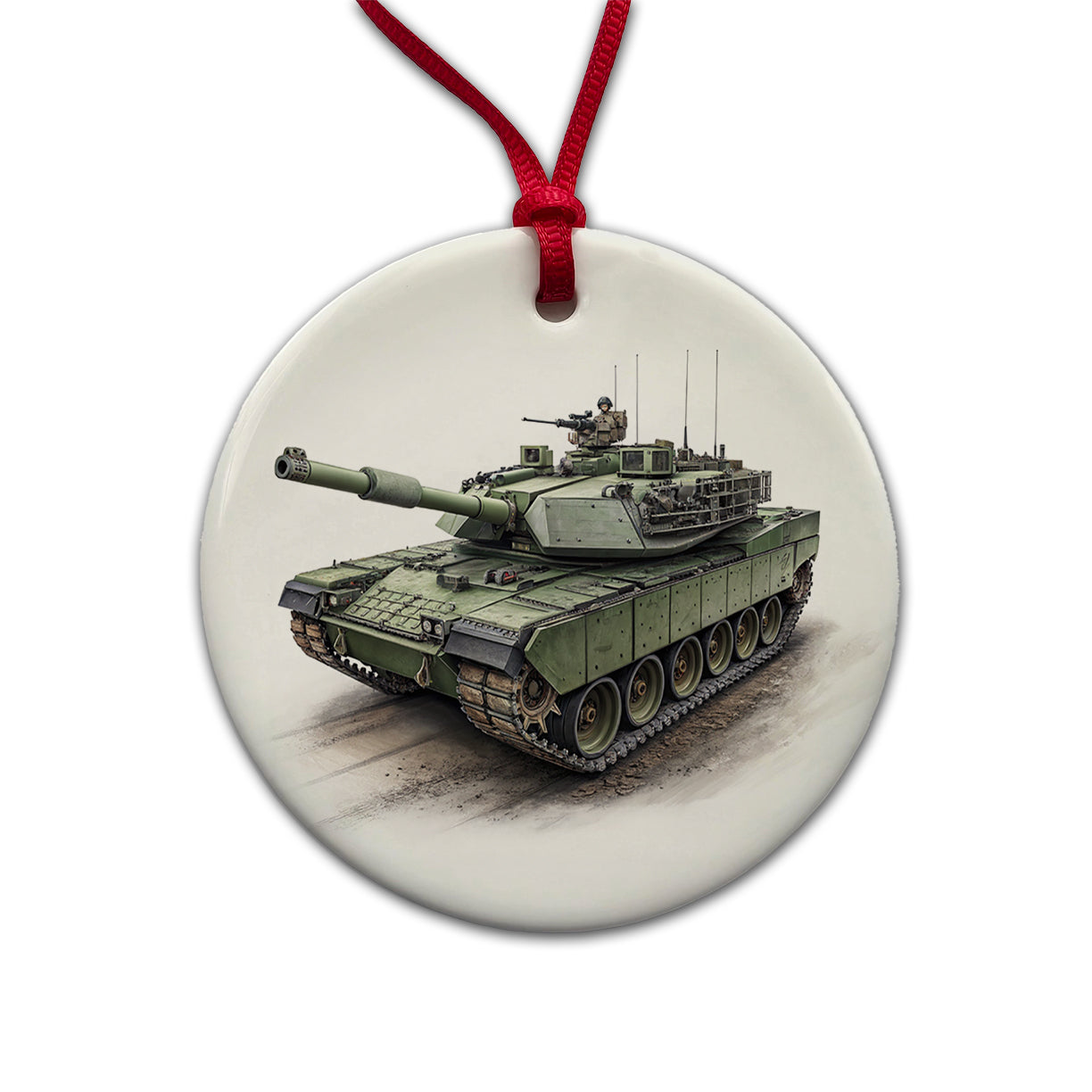 M1 Abrams US Main Battle Tank Round Ceramic Holiday Christmas Tree Ornament