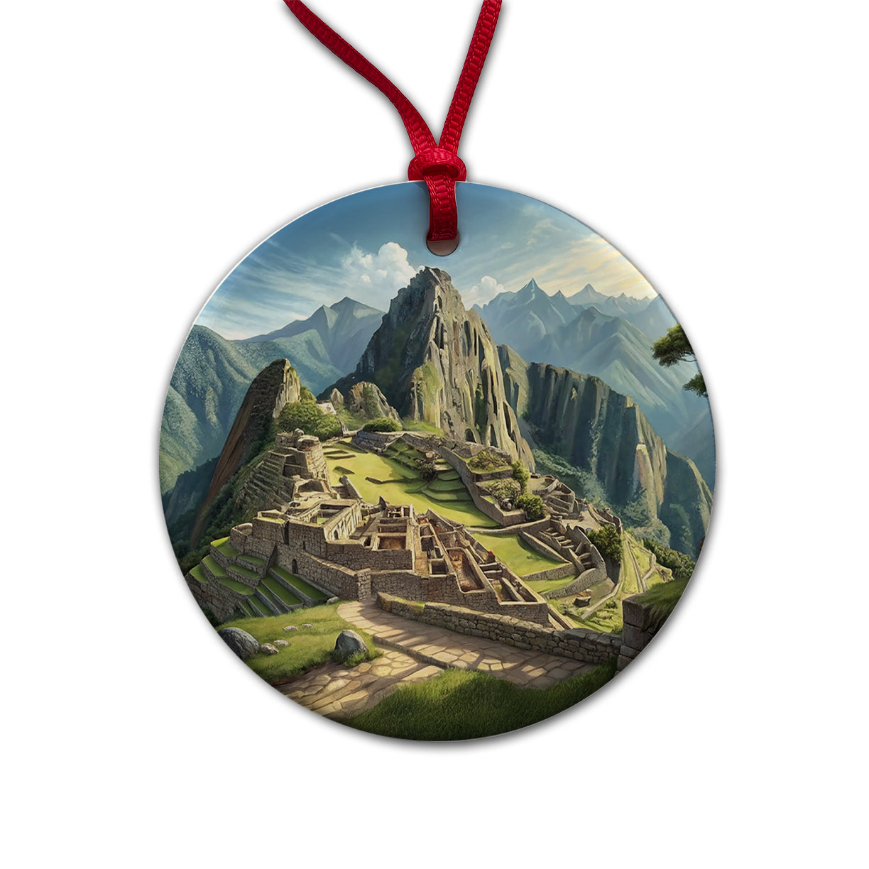 Machu Picchu Incan Citadel Andes Mountains Peru Round Ceramic Holiday Christmas Tree Ornament