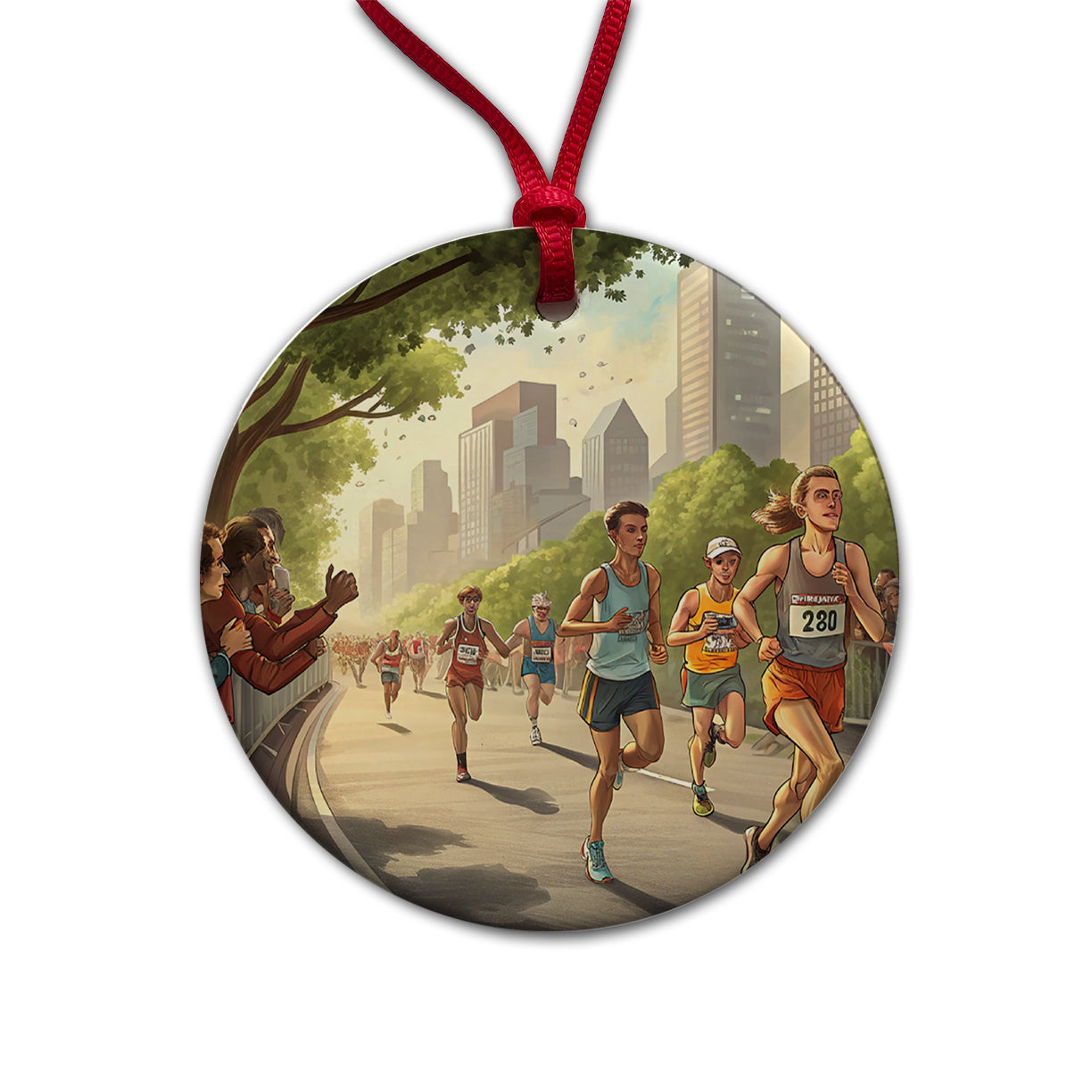 Marathon Running Race Jogging Round Ceramic Holiday Christmas Tree Ornament