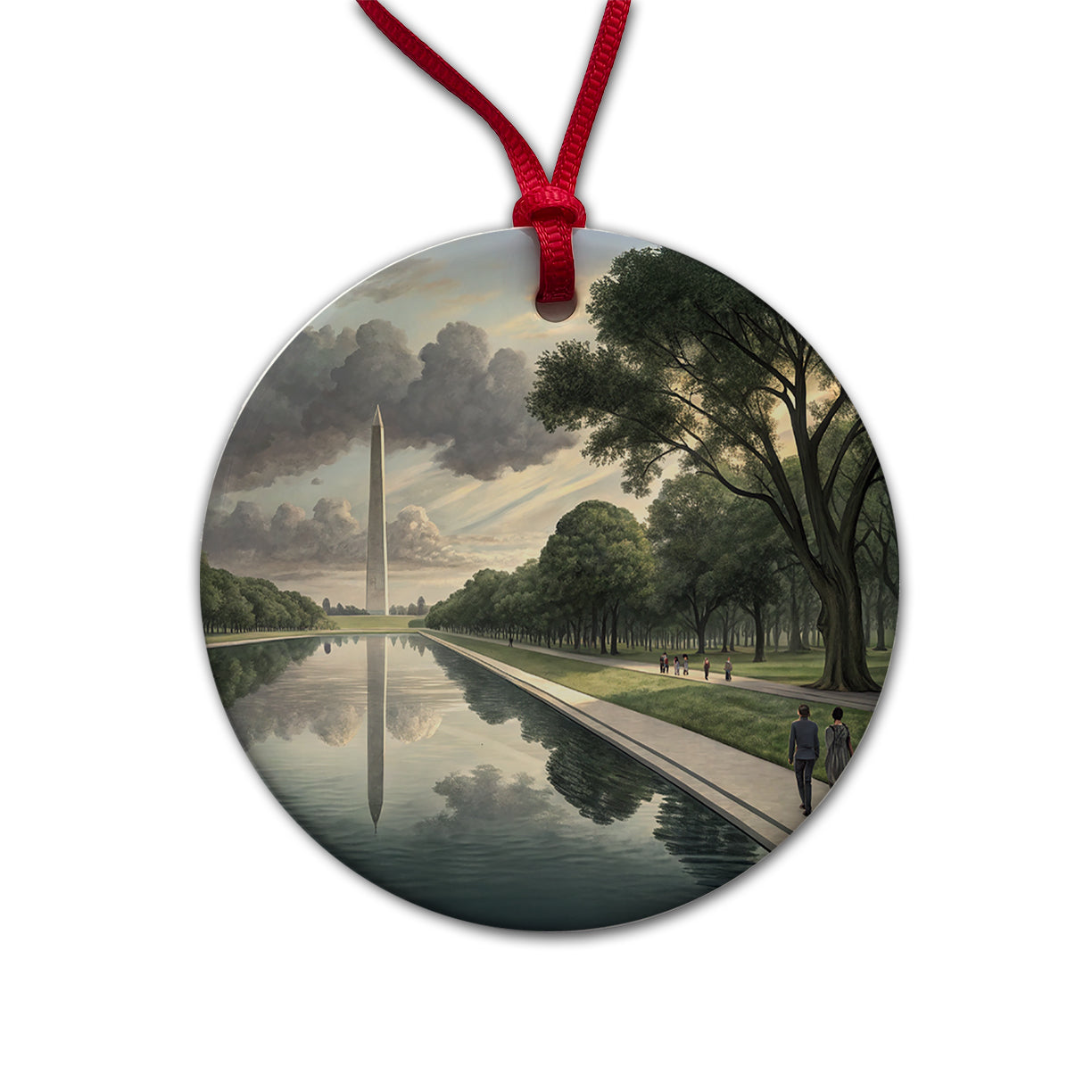 National Mall Reflecting Pool In Washington DC Round Ceramic Holiday Christmas Tree Ornament