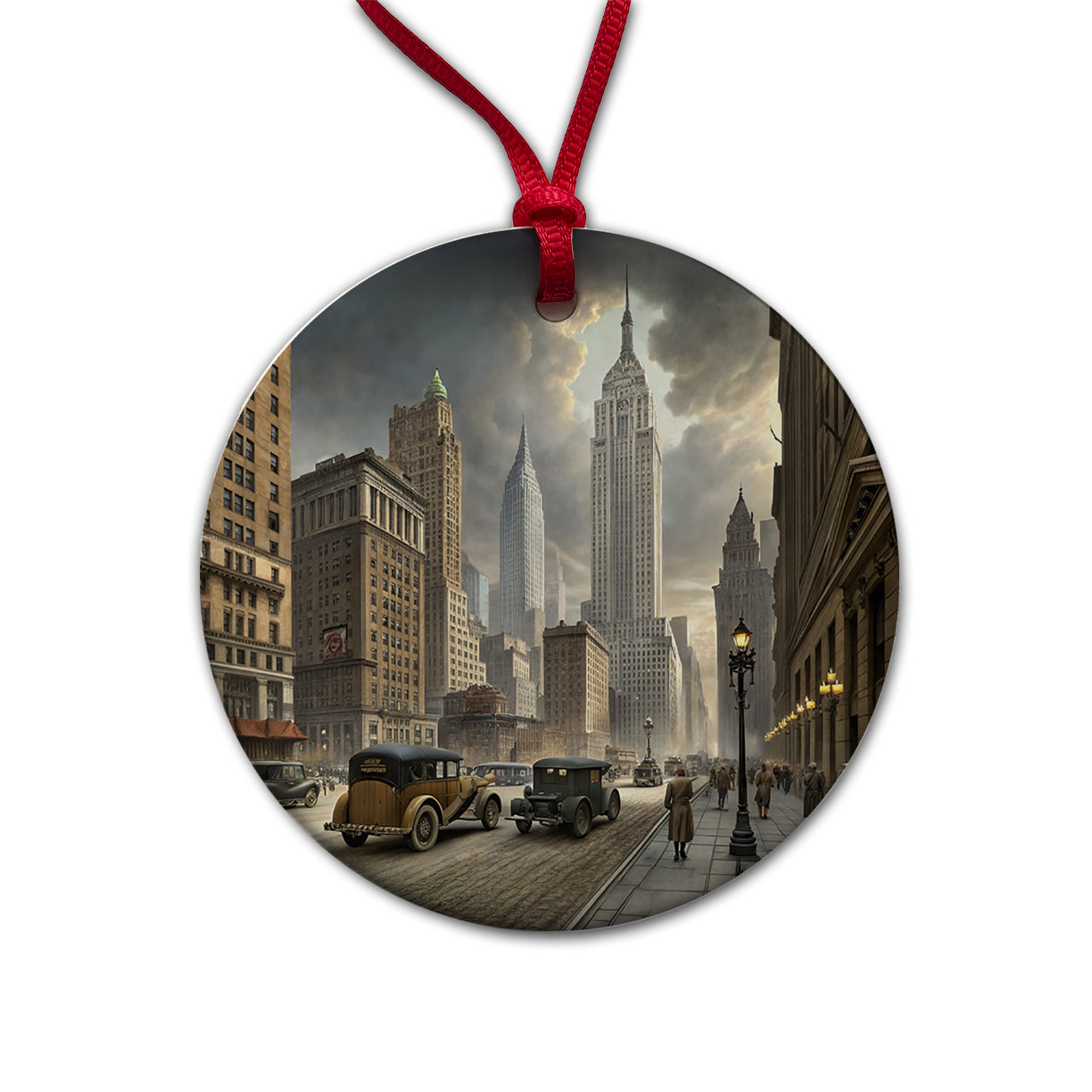 New York City in the 1900's Round Ceramic Holiday Christmas Tree Ornament