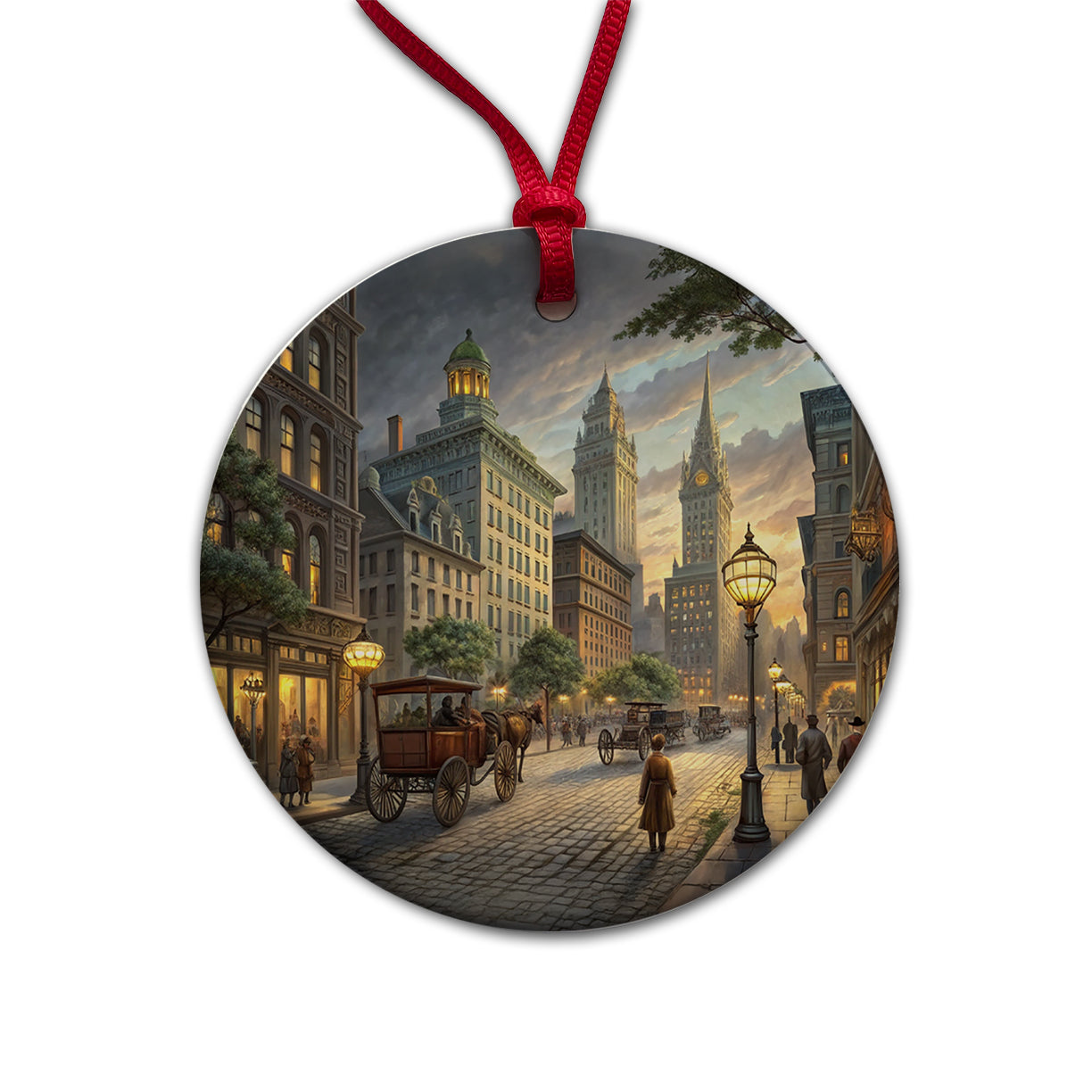 New York City Street in the 1800's Round Ceramic Holiday Christmas Tree Ornament