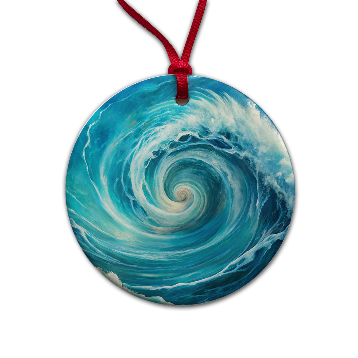 Ocean Spiral Whirlpool Watercolor Round Ceramic Holiday Christmas Tree Ornament
