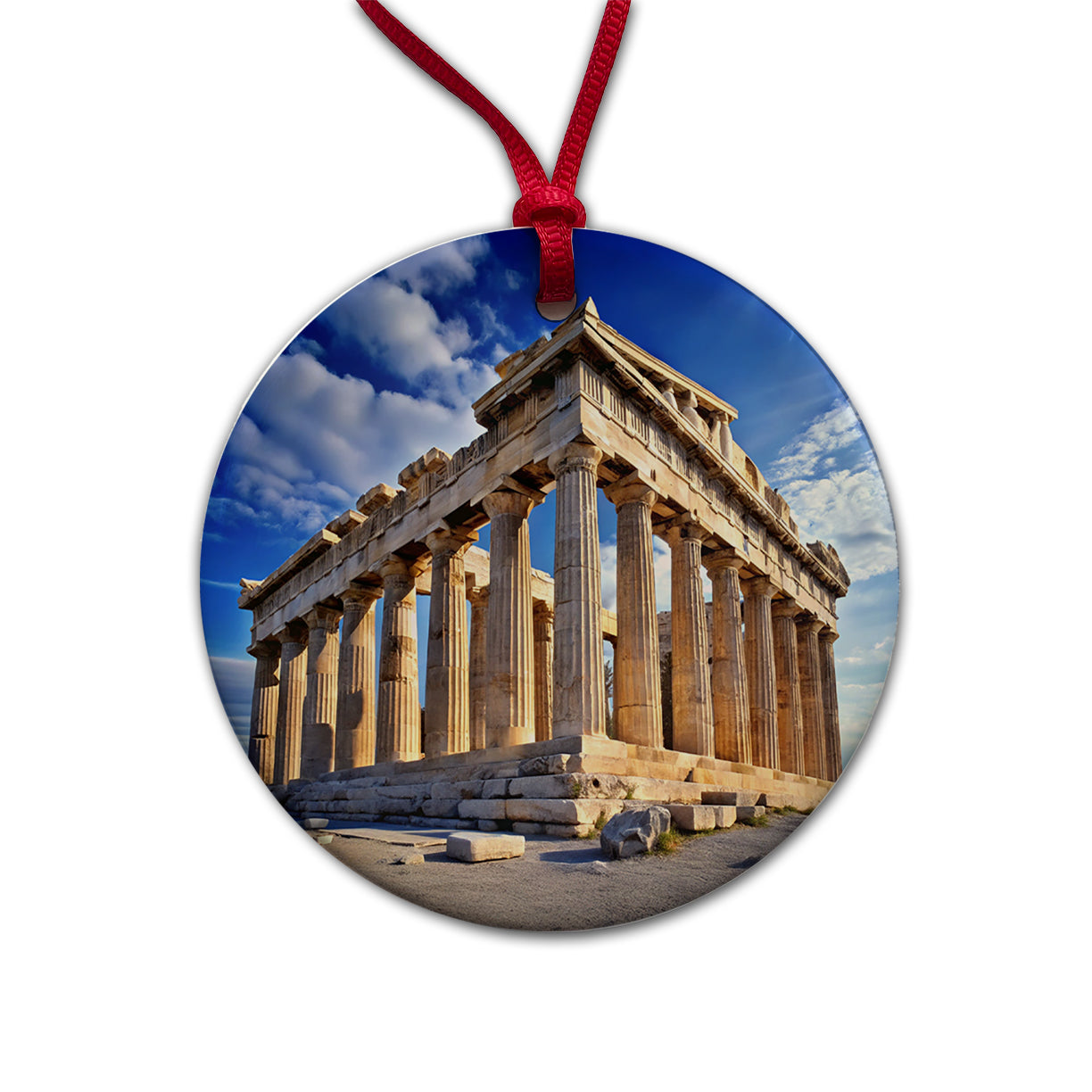 Parthenon Temple Athens Greece Greek Round Ceramic Holiday Christmas Tree Ornament