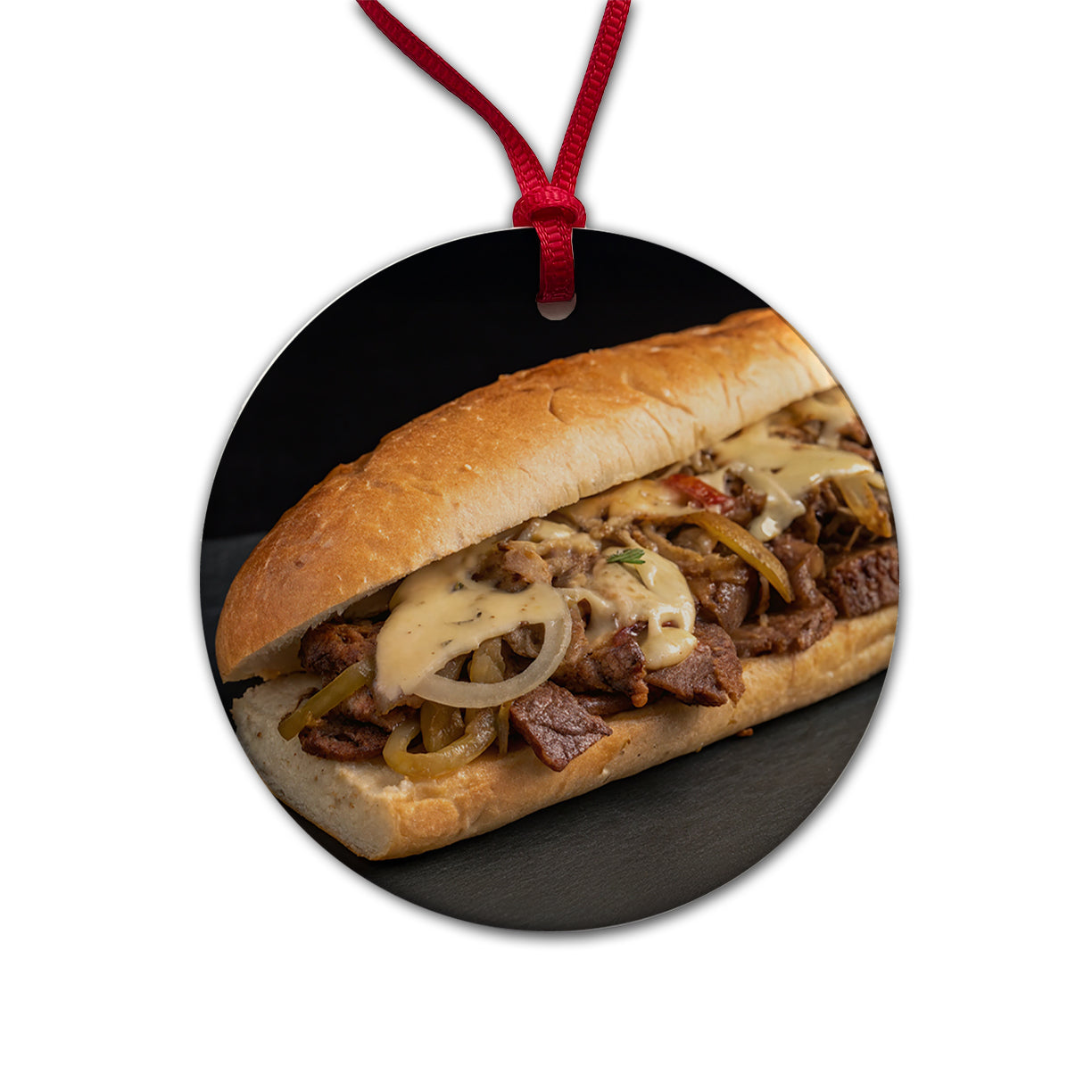 Philly Cheesesteak Sub Sandwich Round Ceramic Holiday Christmas Tree Ornament