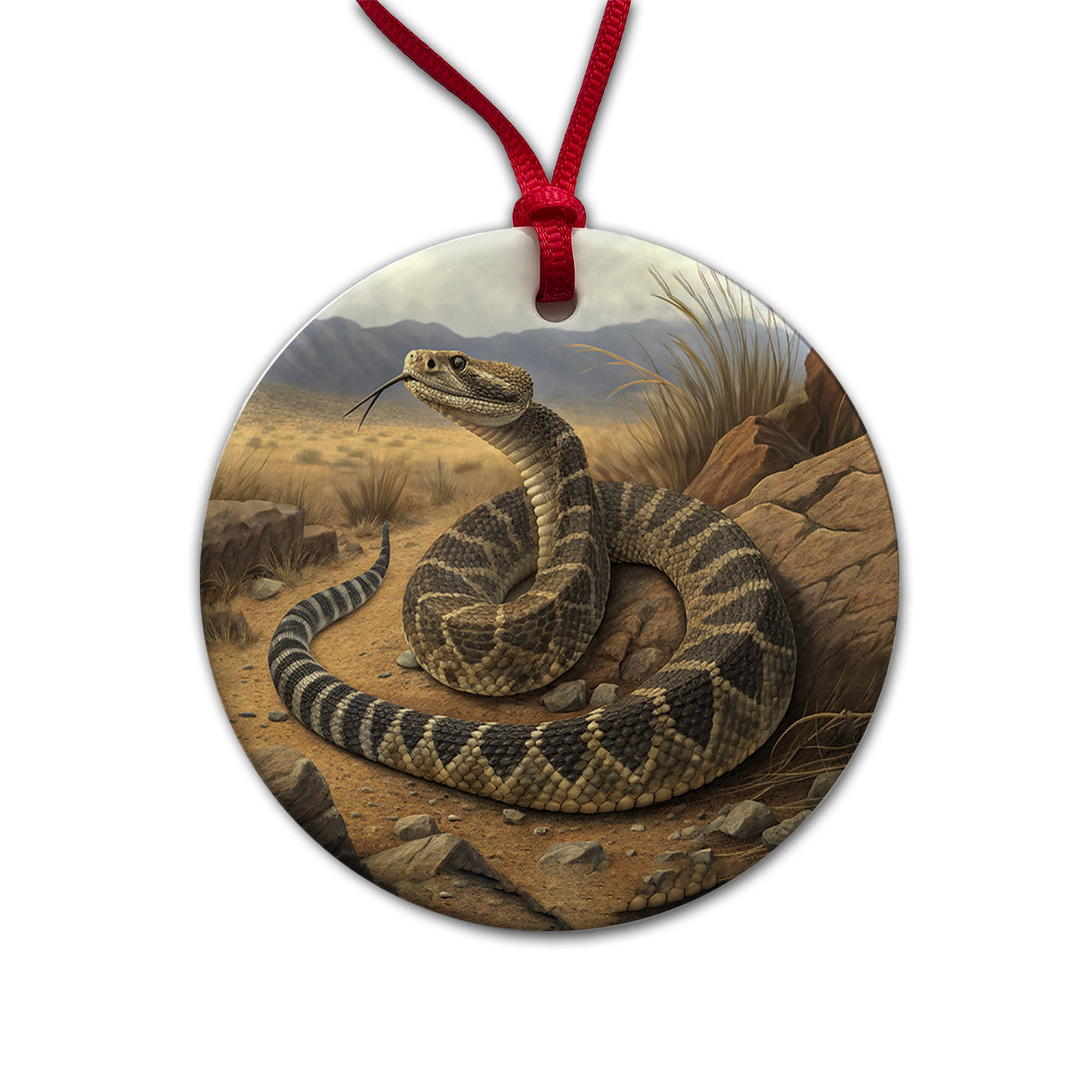 Rattlesnake Reptile on the Prairie Desert Round Ceramic Holiday Christmas Tree Ornament