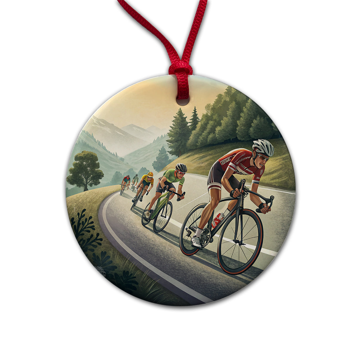 Road Bicycle Bike Racing Round Ceramic Holiday Christmas Tree Ornament