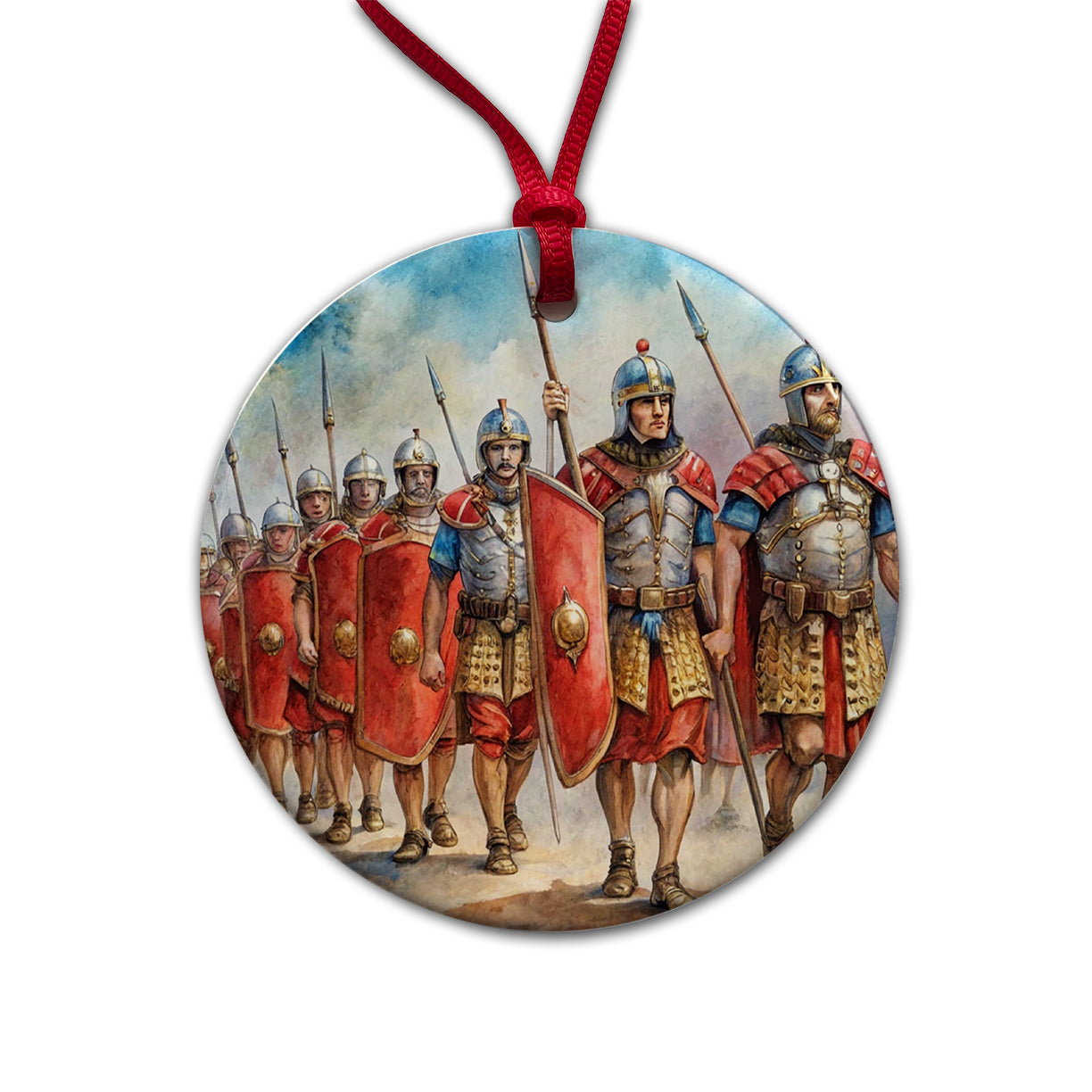 Roman Legion Marching In Formation Watercolor Round Ceramic Holiday Christmas Tree Ornament