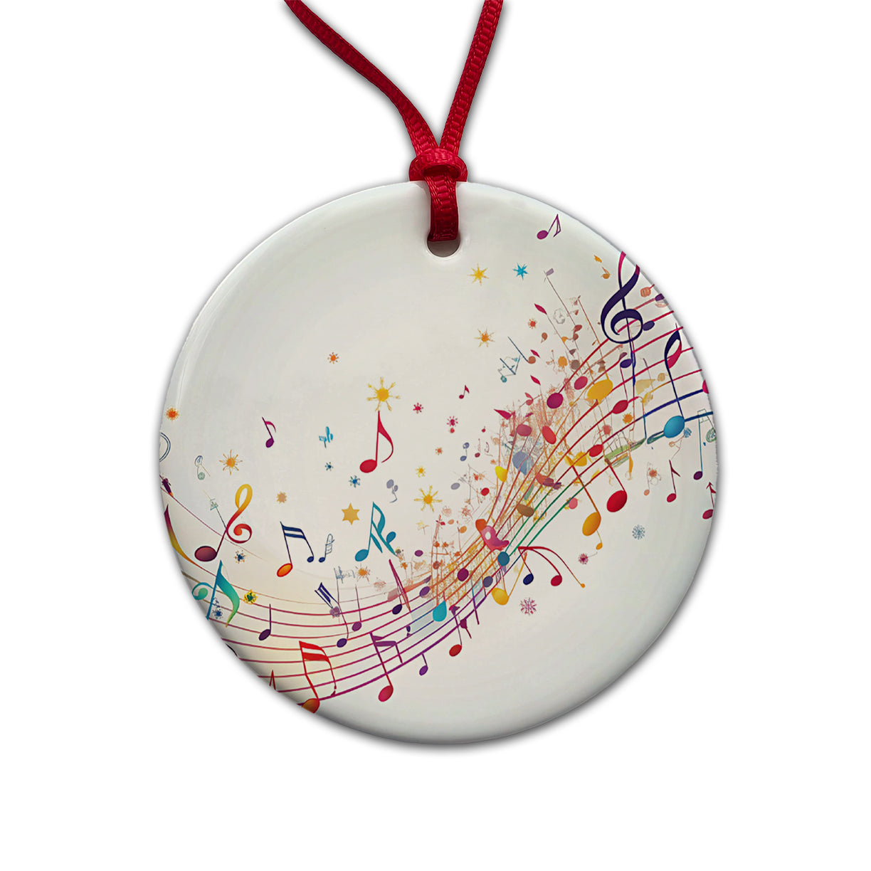 Scattered Music Notes Design Round Ceramic Holiday Christmas Tree Ornament