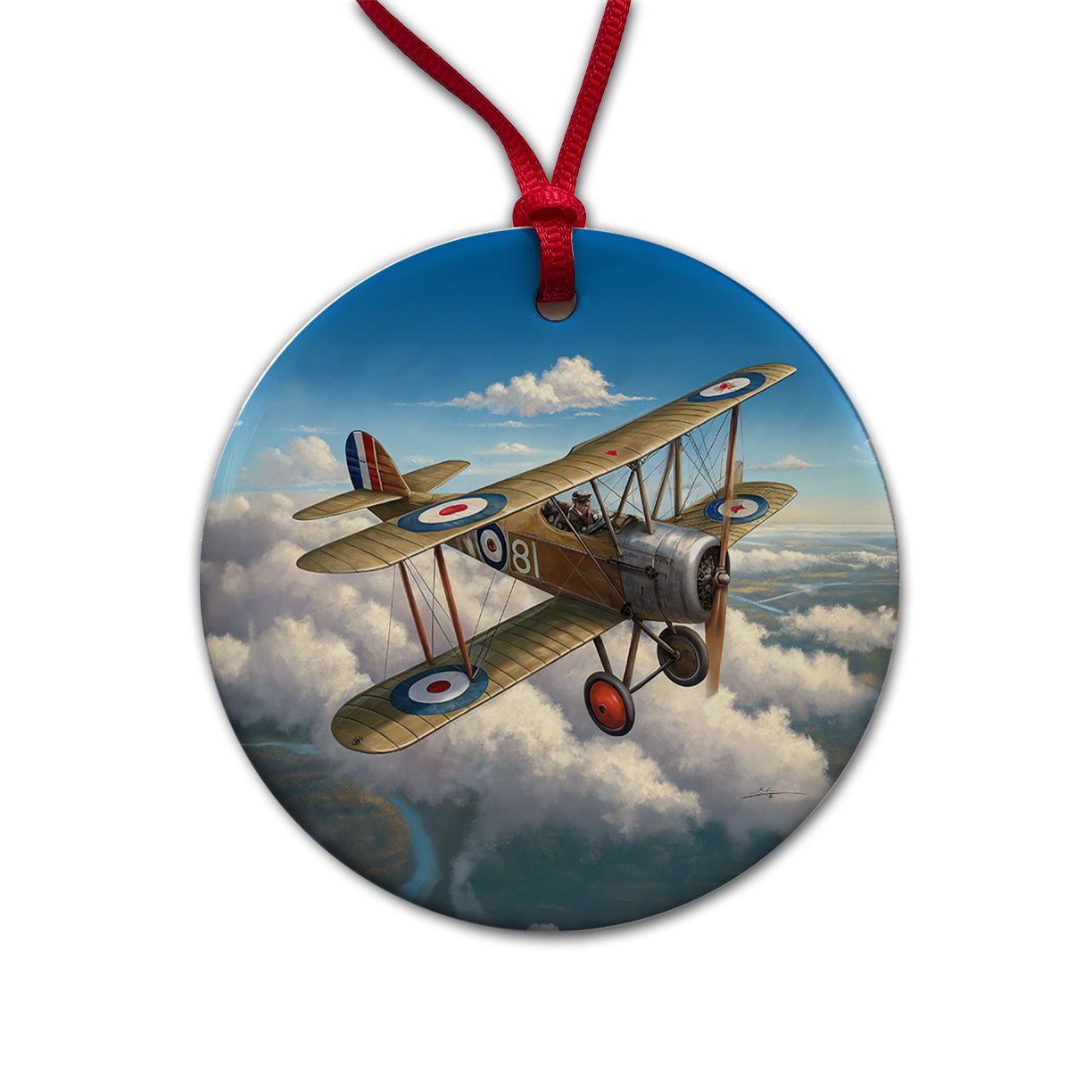 Sopwith Camel WWI British Fighter Plane Round Ceramic Holiday Christmas Tree Ornament